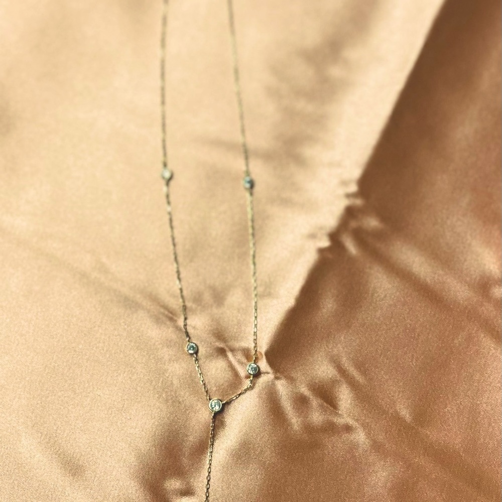 Gold plate over Sterling Silver Lariat Bezel CZ Station Necklace